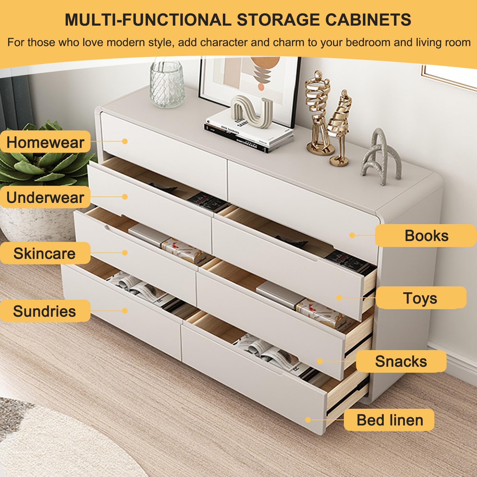 Amazon｜AVFORA 6段引き出しホワイトドレッサー, 寝室用ドレッサー